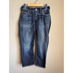 Silver‎ Jeans Suki Flap Capri Dark Wash Denim Mid Rise Contrast Stitch 26 Preppy